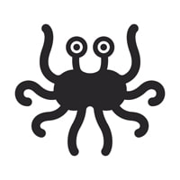 Black and white icon of the Flying Spaghetti Monster.
